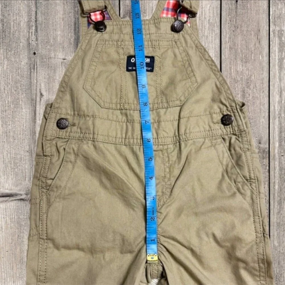 Oshkosh B'gosh Tan with Pink Plaid‎ Girls Toddlers Overalls Size 18M